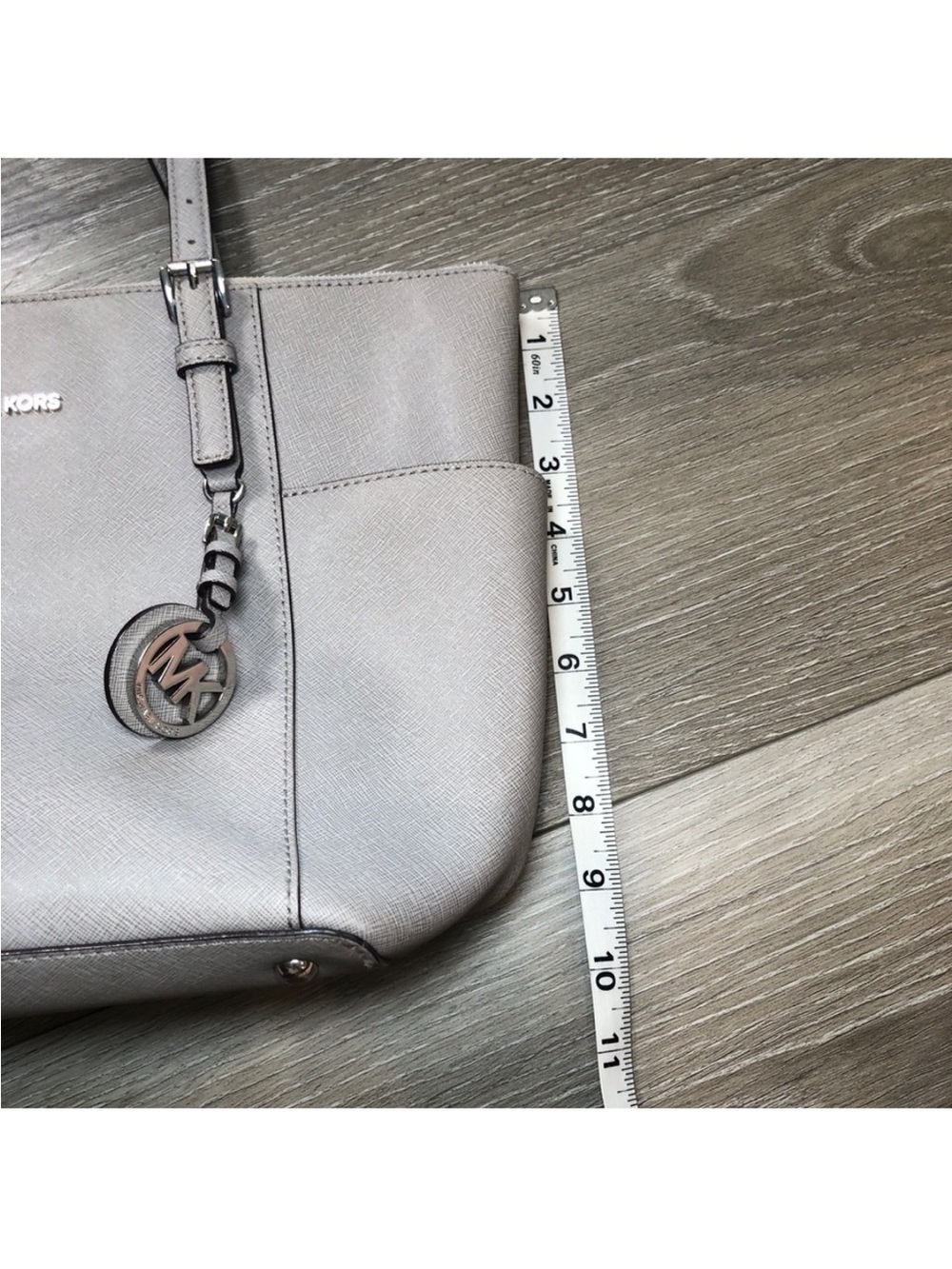 Michael Kors Charlotte Pearl Gray Saffiano Leather Tote - Picture 2 of 7